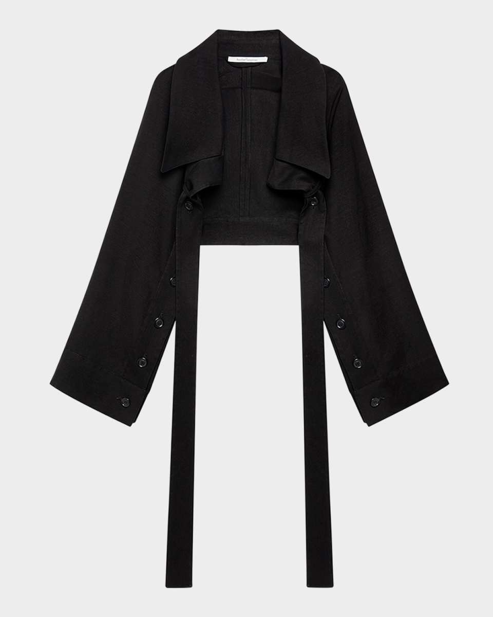 Button-Sleeve Tie Bolero Jacket